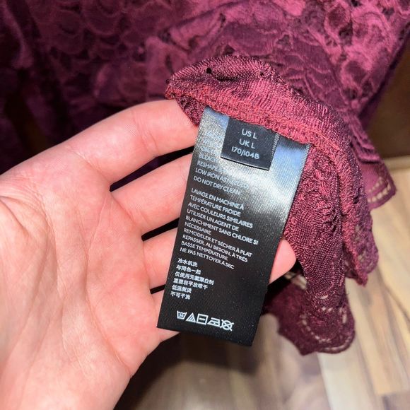 Free People Womens Olivia Blouse Wine Red Floral Long Sleeve Keyhole Lace Large - Picture 9 of 9